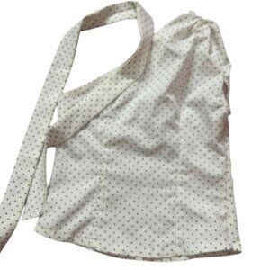 White Polka Dot One Shoulder Top Asymmetrical Blouse